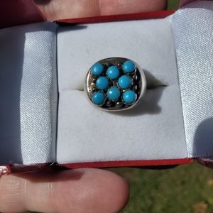 Vintage Sterling Silver Mexico Zuni Turquoise Ladies Ring Sz. 6.25